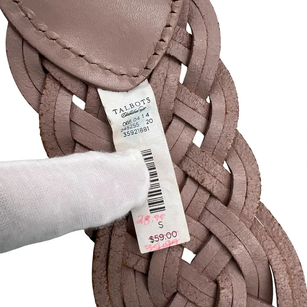 Talbots SMALL Braided Genuine Leather Belt With Brass Ring Buckle In Light Taupe